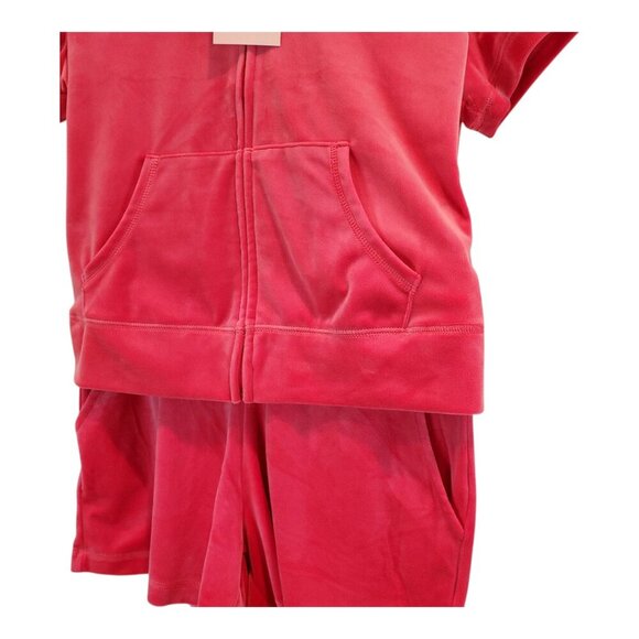 NWT JUICY COUTURE SZ M Hot Pink Watermelon Velour Hoodie & Shorts Tracksuit Set - Picture 4 of 10